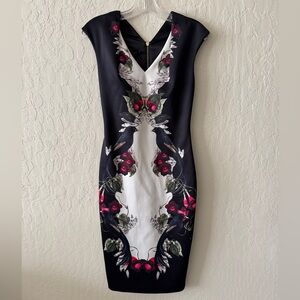 Ted Baker Celeyst Georgette Floral Print Midi Pencil Bodycon Dress Size 2